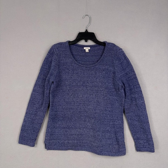 L.L. Bean Sweaters - LL Bean Sweater Womens Large Blue 100% Cotton Textured Knit Crewneck Pullover